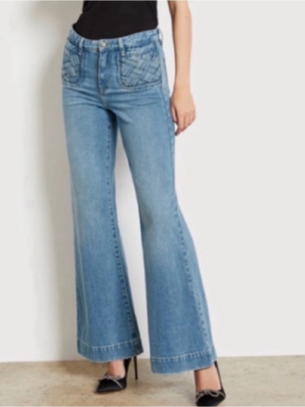 🩵🩶Sam Edelman Light Blue High-Rise Wide Leg Jeans💙🤍